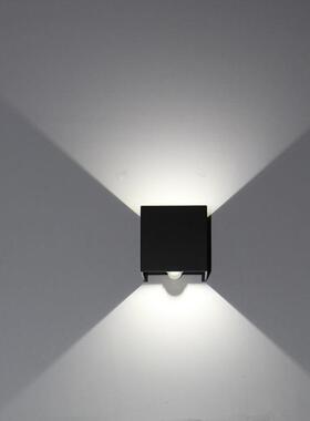 北欧led壁灯带人体感应壁灯方形铝材发光双头卧室墙壁灯室外防潮