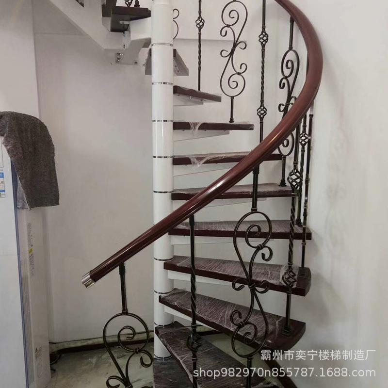 旋转楼梯阁楼复式室内圆形阳台家用中柱钢木现代公寓夹层跃层扶手