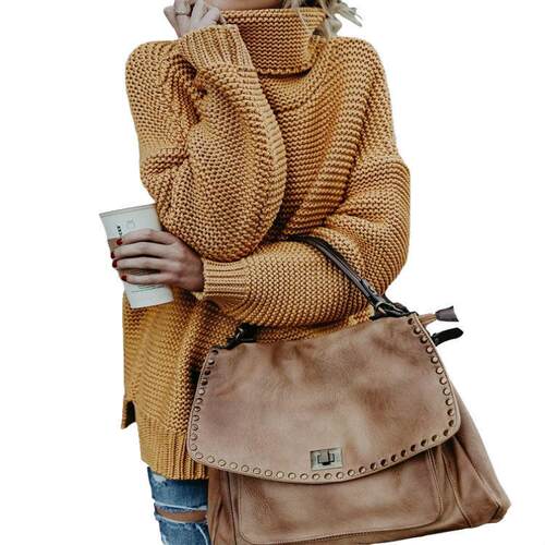 Knitted sweater women's long sleeved high necked pullover