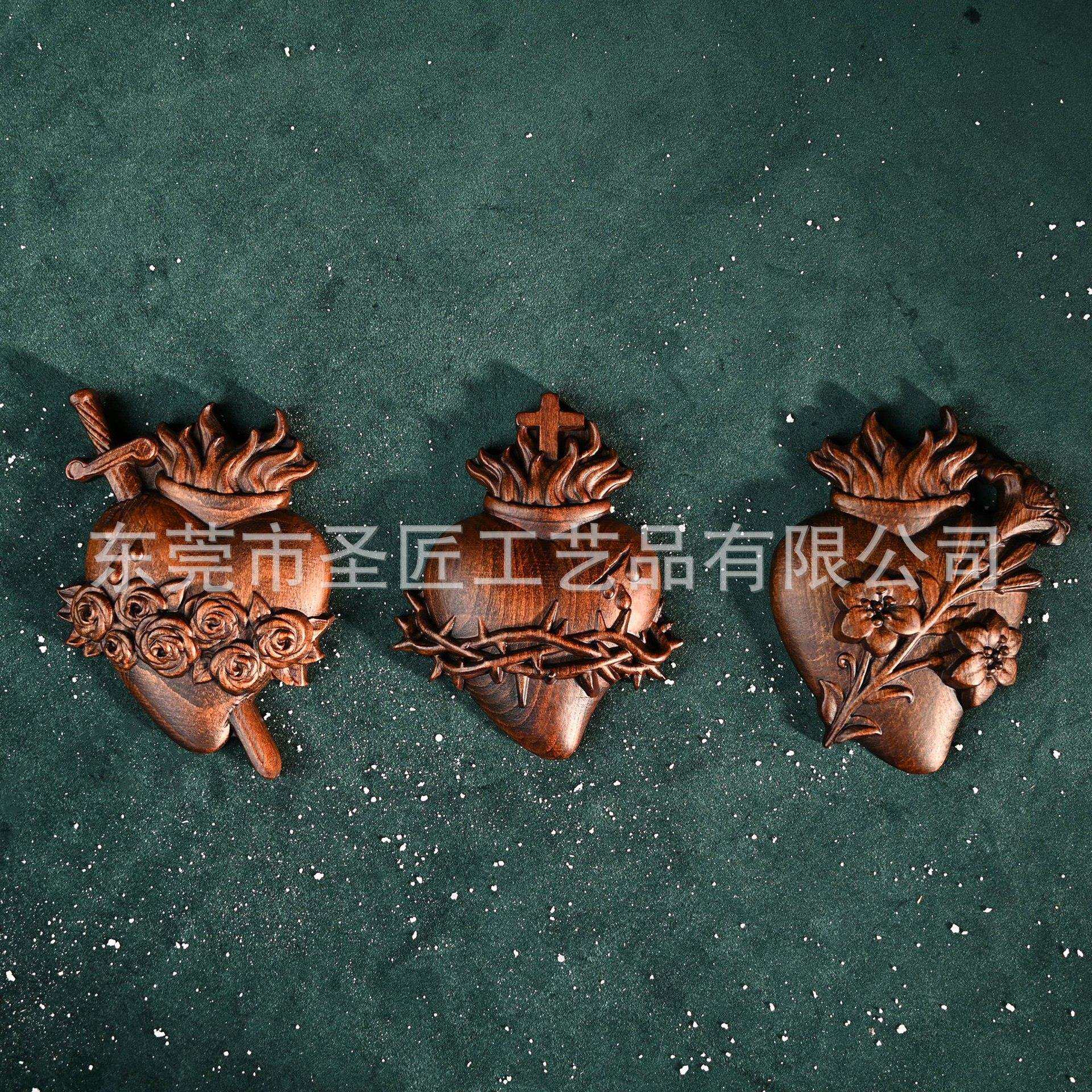 圣诞装饰品YS圣心木雕实木雕刻摆件木制工艺品复古高级感挂件