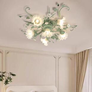 佳苑229蓝色田园风草馨格顶灯玫瑰花铁艺复吸古房间卧室灯温浪漫