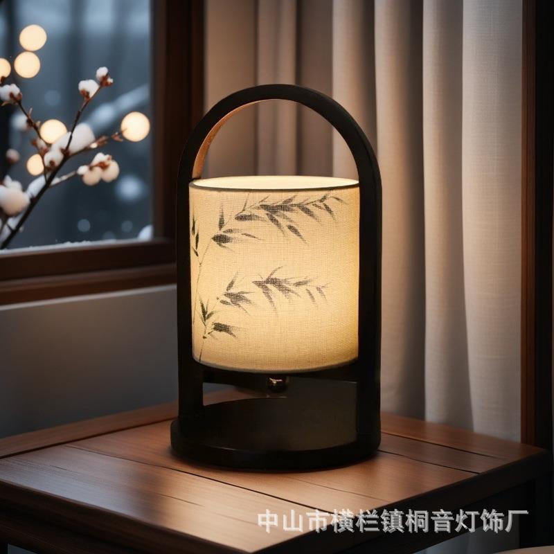 新中式简约创意台灯卧室床头柜灯充电中古禅意客厅茶室书房氛围灯