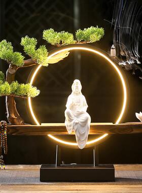 新中国禅宗风格白瓷观音佛像饰品创意家居装饰入口客厅桌面工艺品