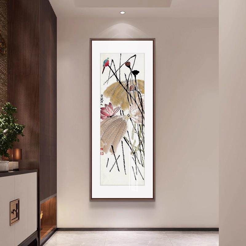 齐白石新中式多子多福寓意好玄关装饰画过道走廊尽头入户实木挂画