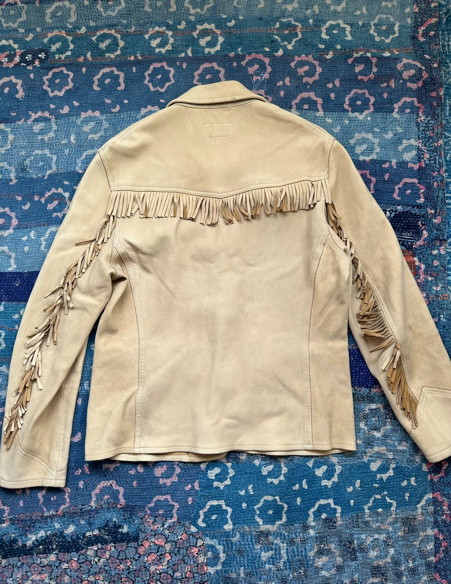 RRL Beige Suede Fringe Leather Jacket — front