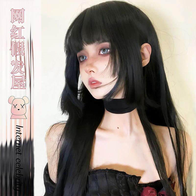 网红假发女长直发Lolita洛丽塔日系软妹姬发式公主切黑长发全头套