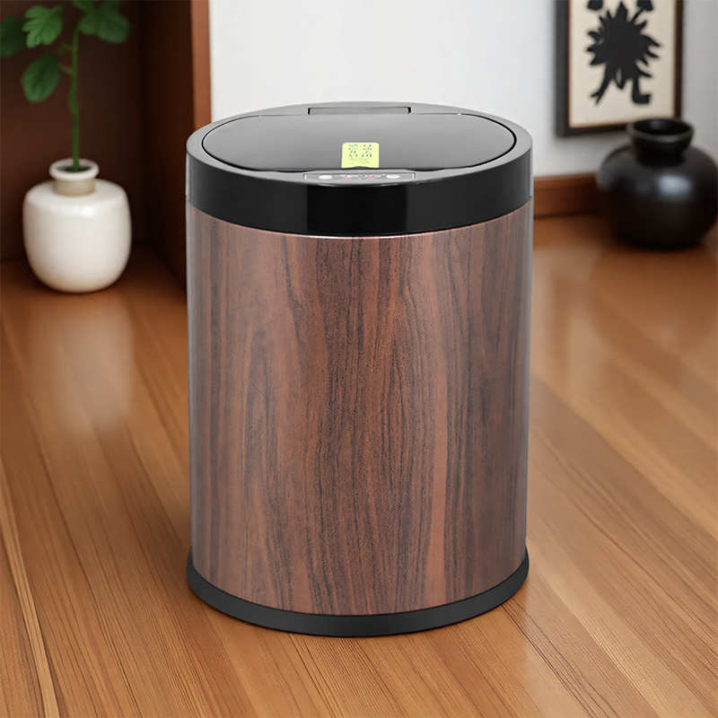 中式木纹垃圾桶智能感应自动开盖家用客厅卧室轻奢高端充电收纳桶