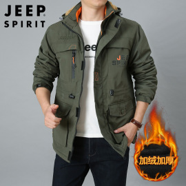 JEEP SPIRIT 男士外套秋冬装夹克宽松大码冲锋衣男装加绒防寒棉服