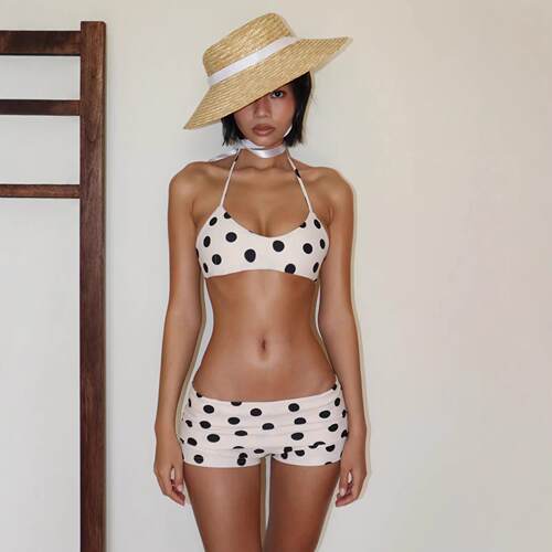 Women's Polka Dot Halter Neck Top & Shorts Set Sexy