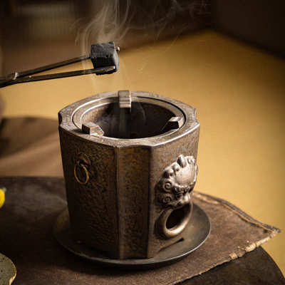 复古粗陶围炉炭火煮茶壶户外野营碳烤煮茶炉单底座小型便携烤茶炉