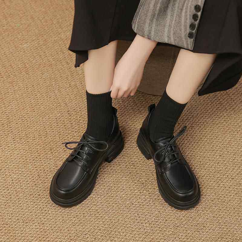 纯色复古百搭小皮鞋女2026秋季新款厚底英伦风单鞋黑色系带乐福鞋,女鞋,浅口单鞋,淘宝优惠券,粉丝福利购,淘宝优惠卷