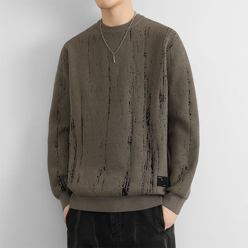 秋冬毛衣男士新款上衣灰色男季潮流圆领针织衫男感内搭宽松0926c