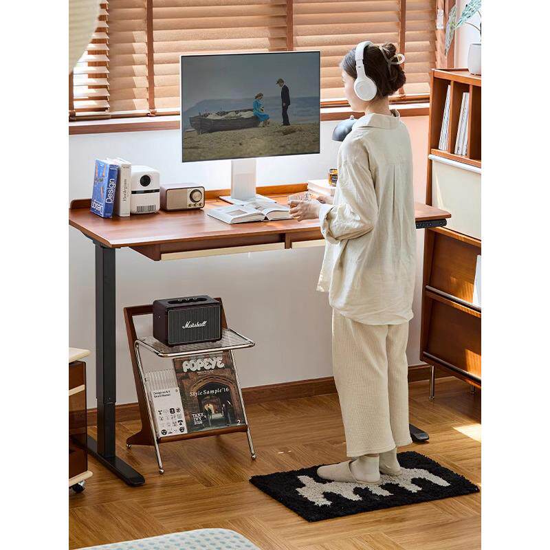 实木电动升降桌带抽屉书桌电子竞技智能电脑书桌书桌工作台