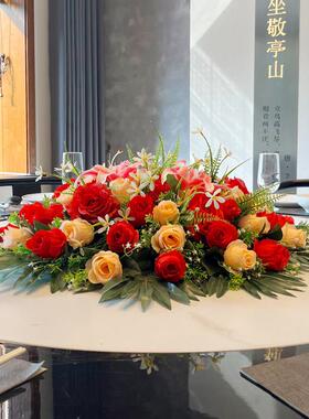 饭餐桌花中绢花圆桌装饰花餐桌摆花台圆tghufde桌花艺酒店大圆桌