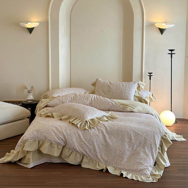 韩版花边全棉加厚磨毛四件套纯棉小碎花被套床单亲肤法式床上用品