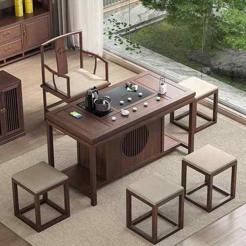 黑胡桃木阳台茶桌椅组合新中式家用小茶台客厅办公实木小户型茶几