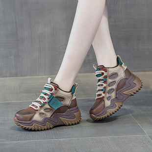 厚底内增高女鞋2025新款隐形冬季加绒小个子不累脚休闲运动老爹鞋