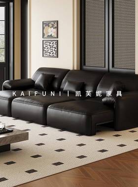 凯芙妮多功能可伸缩现代简约电动沙发真皮直排四人位大象耳朵沙发