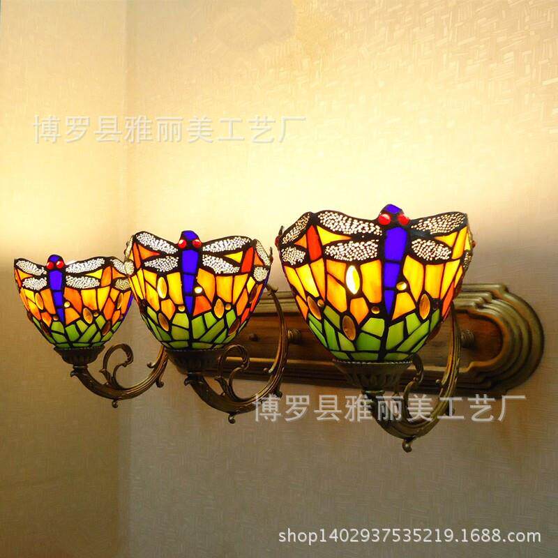 60厘米蒂凡尼壁灯蜻蜓田园风格儿童房酒店卫生间镜前灯厂家