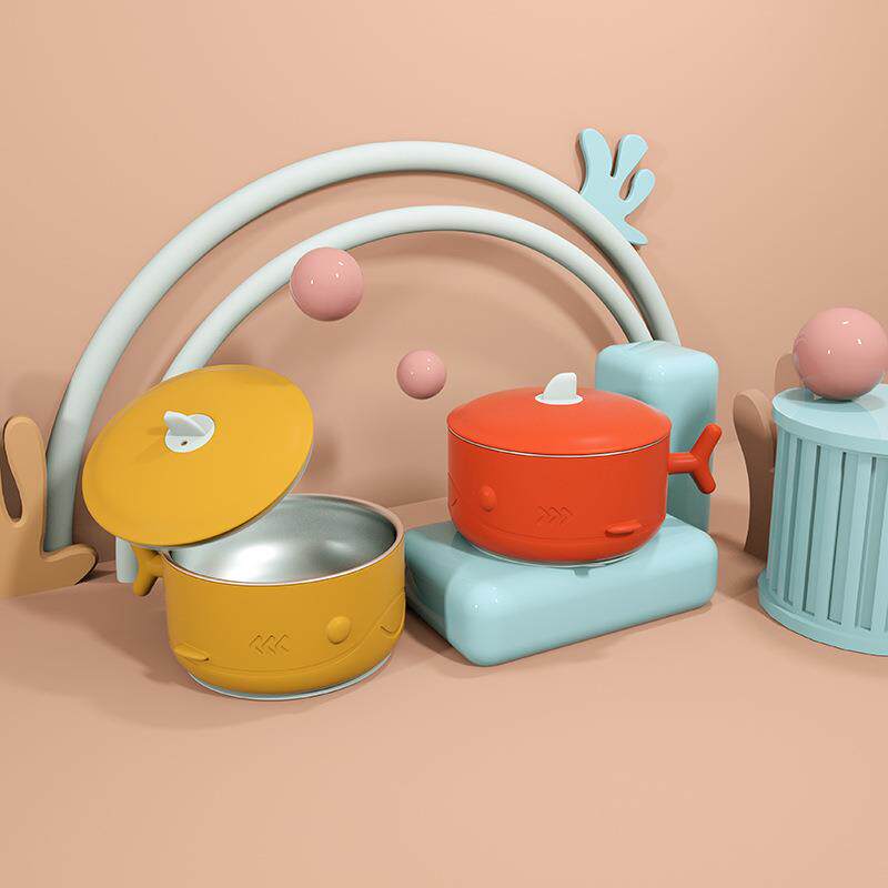 婴幼儿小鱼卡通不锈钢碗带吸盘304不锈钢儿童碗