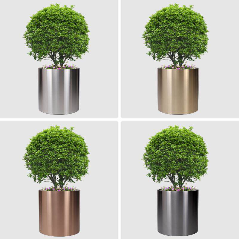 源头厂家 圆柱形不锈钢花盆 大型落地金属花箱树箱 北欧创意花钵