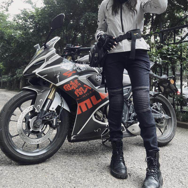机车骑行裤女牛仔裤修身女骑机车裤四季夏季秋冬骑行服防摔