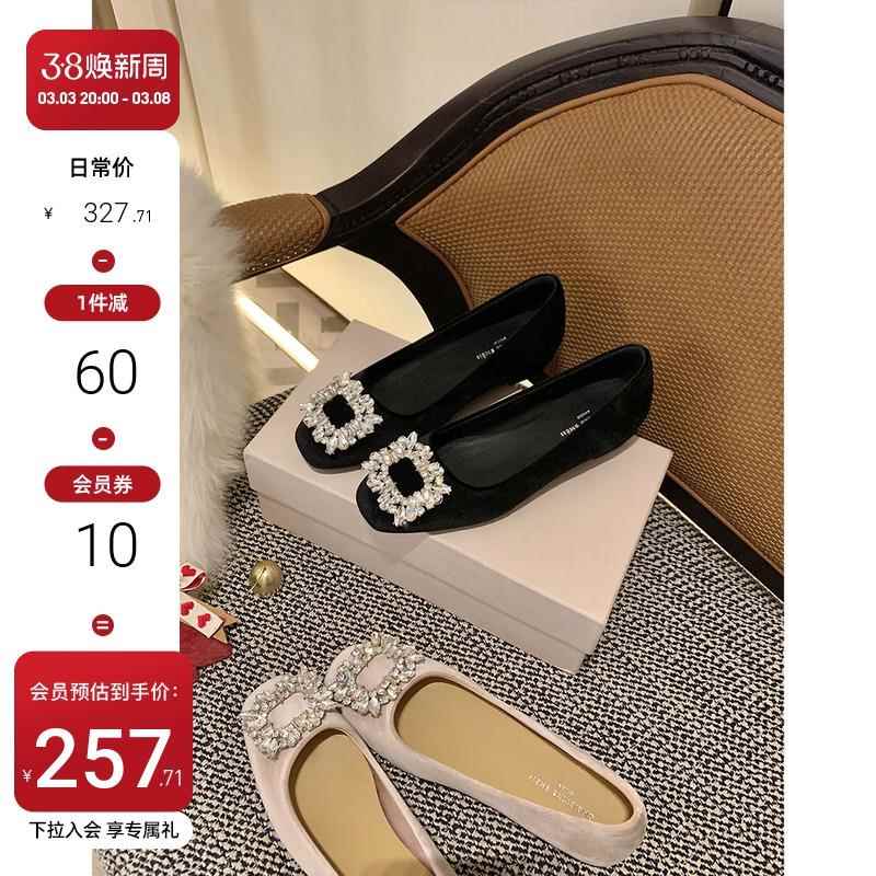 【sheii苏茵茵】庄园酒会~方头钻扣浅口丝绒平底单鞋女通勤鞋婚鞋