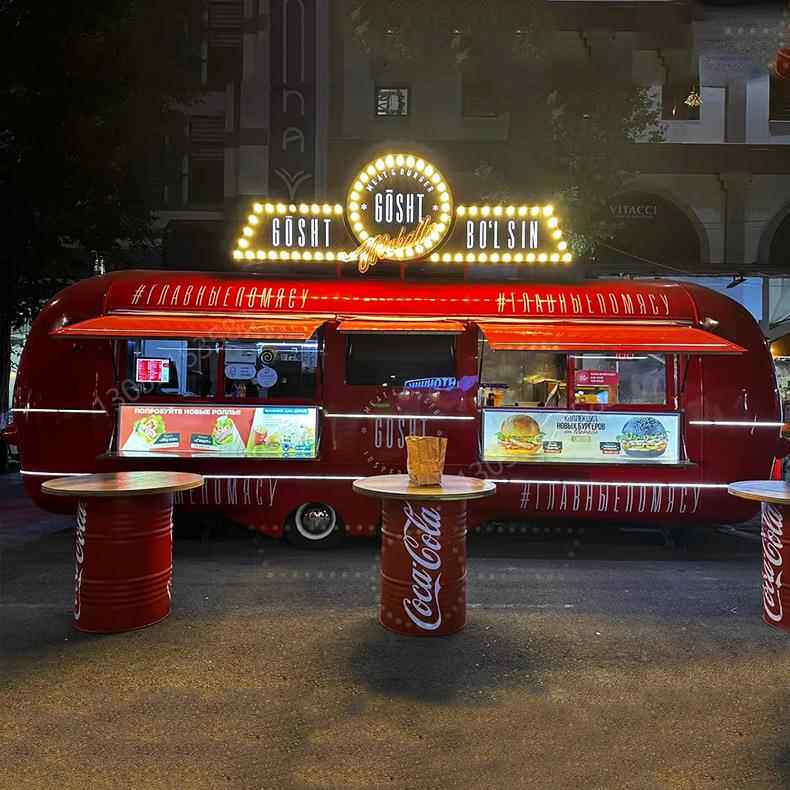 拖挂式牵美水车美式快餐汉堡薯条售卖车餐饮便食LKD利化移动简约