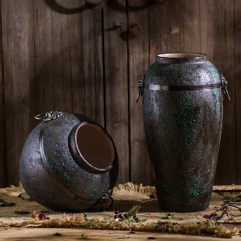 小花中式玄关插陶做摆件花盆瓶客厅粗 干花复古陶瓷旧景德镇陶罐