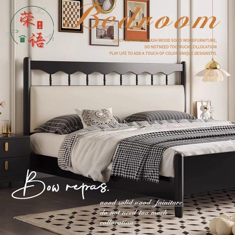 中古风实木床简约现主卧双人床1.5米可储物1.8米双人床卧室家具图片