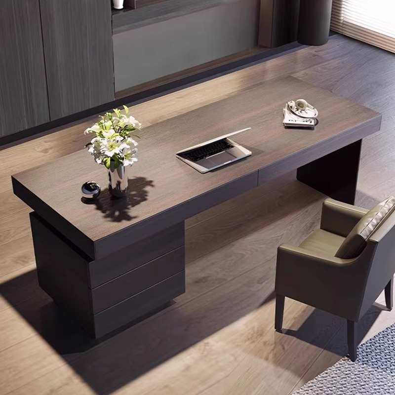感电脑写字台卧室奢办公桌简约熏风轻一体家用烟书桌实木设计现代