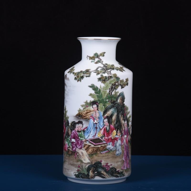 景德镇新中式陶瓷器古典人物现代花瓶工艺品富贵竹水培花瓶干花器