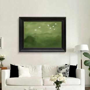 中古风挂画高级感法式小众艺术客厅装饰画绿色系卧室床头复古壁画