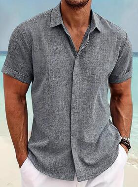 Men's Loose Undershirt Cotton and Linen Shirt Beach Large