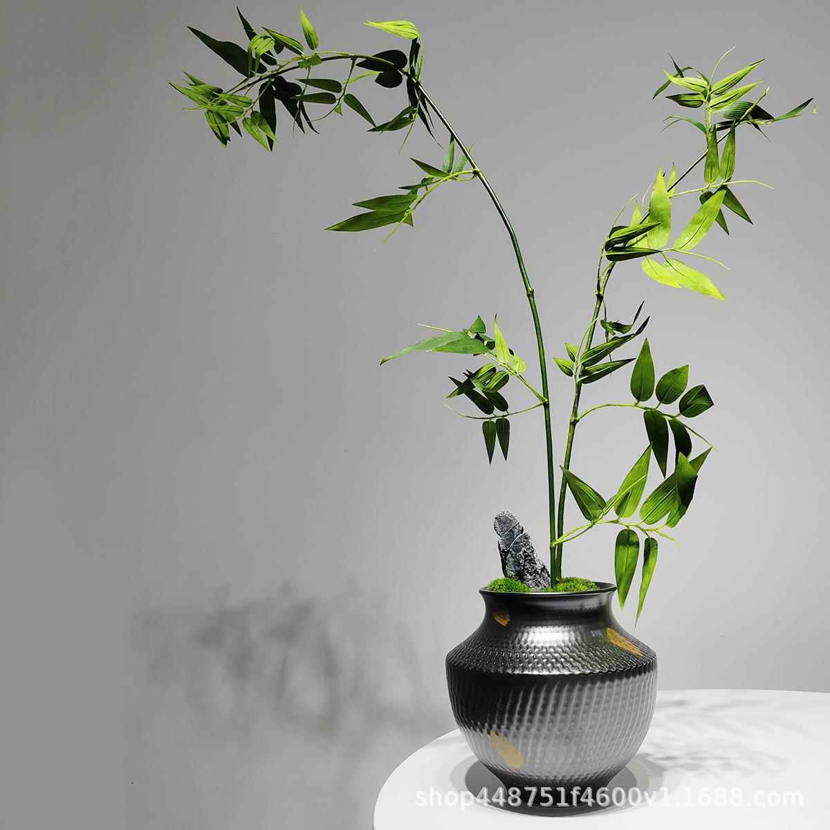 新中式仿真花绿酒花店客厅餐植桌假文竹瓷器948茶几装饰品竹陶子