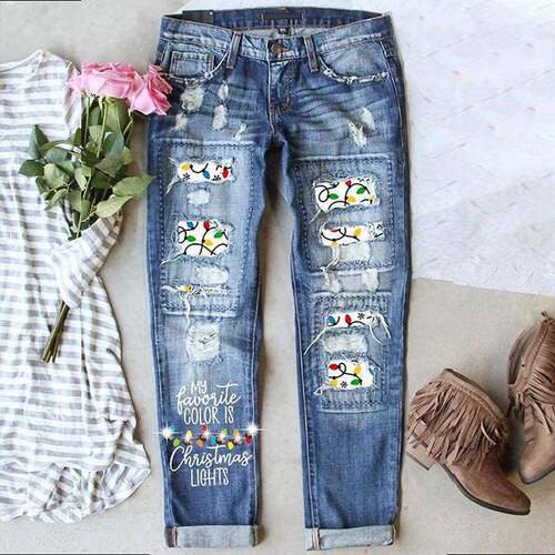 Christmas String Print DIY Handmade Drill Hole Mid Waist