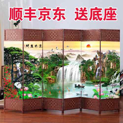 中式简易藤编屏风隔断式办公室卧室折叠可移动挡板遮挡美容院餐饮