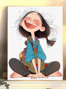 俏皮系列女孩装饰画治愈系可爱卧室挂画床头挂画中国风女孩摆画