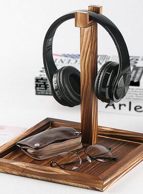 实木头戴式耳麦挂架桌面木质耳机支架立体式简约托架收纳创意展示
