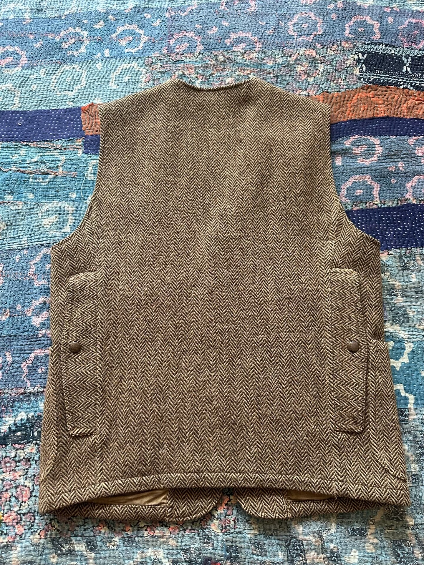 RRL Brown Herringbone Hunting Vest — front