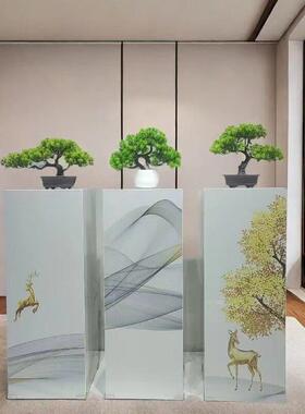 新品新款金钱树岩板花架家居客厅酒店会所摆件底座大理石展示台