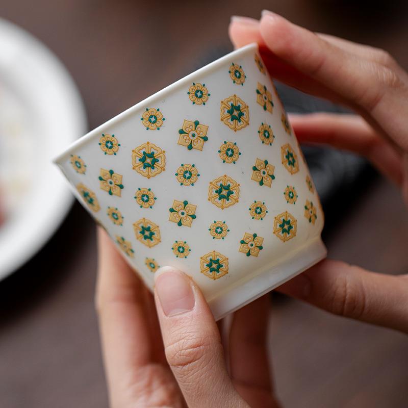 弥言宝相花纹建水家用陶瓷小号废水缸敞口茶渣斗日式杯洗茶道配件
