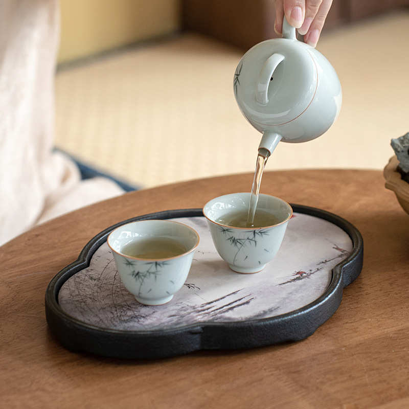 吸水茶盘陶瓷家用黑陶速干泡茶台小型新中式复古托盘壶承茶具配件