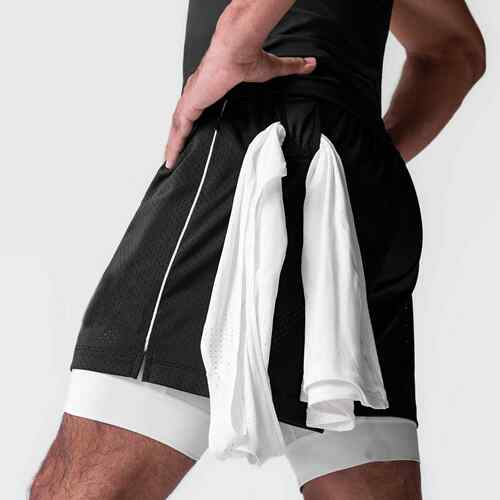Sports double-layer shorts men's zipper pocket fitness