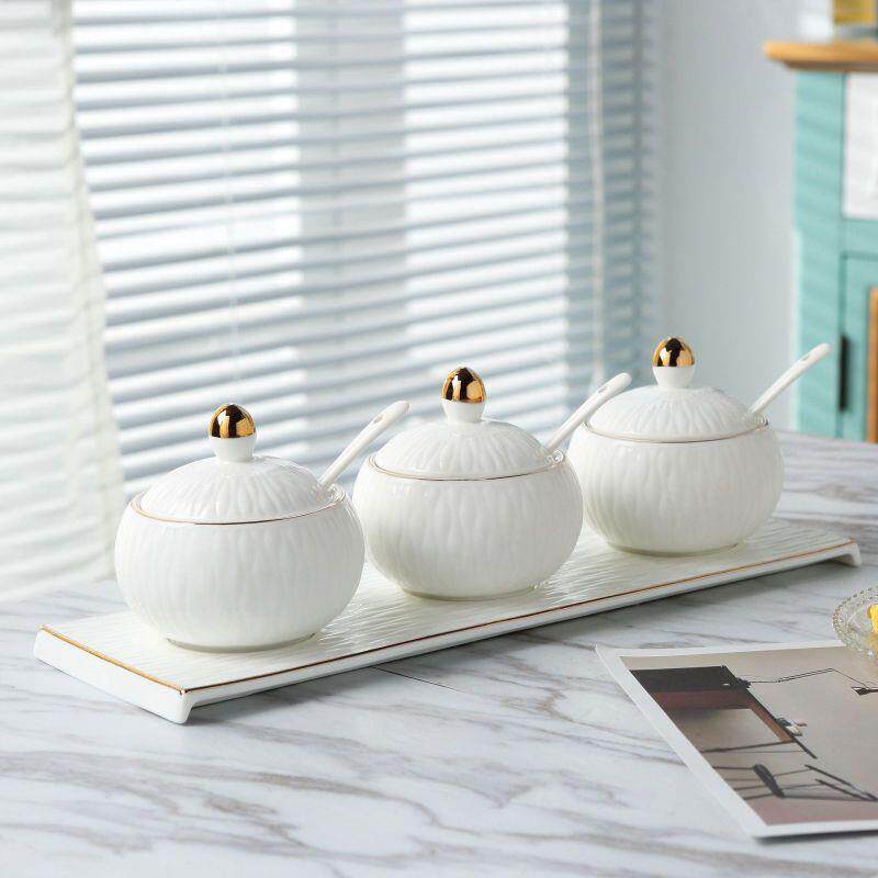 防潮调味罐家用创意厨房用品调料盒盐罐欧式陶瓷调味瓶罐三件套装