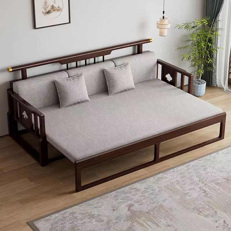 新中式实木罗汉床沙发床禅意小户型客厅伸缩推拉床