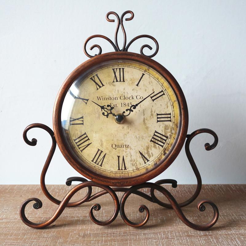 欧式铁艺静音创意座钟复古轻奢时钟摆件客厅卧室台面家用老式钟表图片