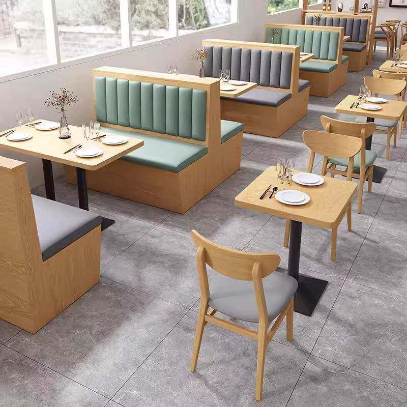 餐饮卡座沙发茶餐厅面馆小吃快餐奶茶汉堡店板式靠墙沙发桌椅组合