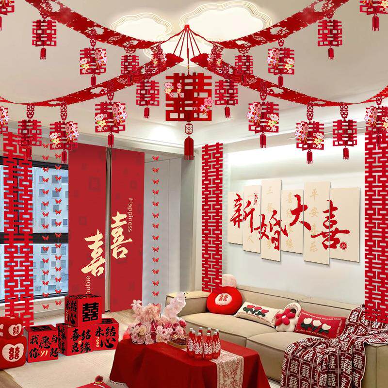 婚拉房布置套装男结婚装饰新房大花吊F9885585顶婚礼客厅女方卧室