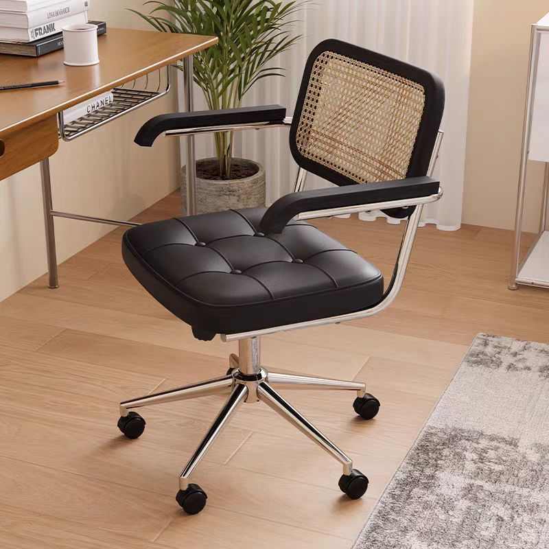 椅子电脑家用仿藤编复古办公椅书房书桌卧室学习餐椅靠背升降VSa